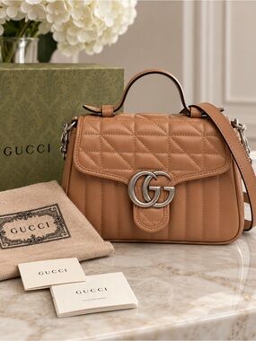 Gucci Mini GG Marmont Matelasse Calfskin Aria Top Handle Bag
